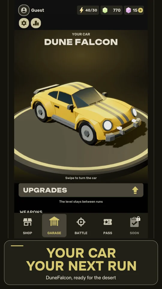 Garage weapon upgrade screen