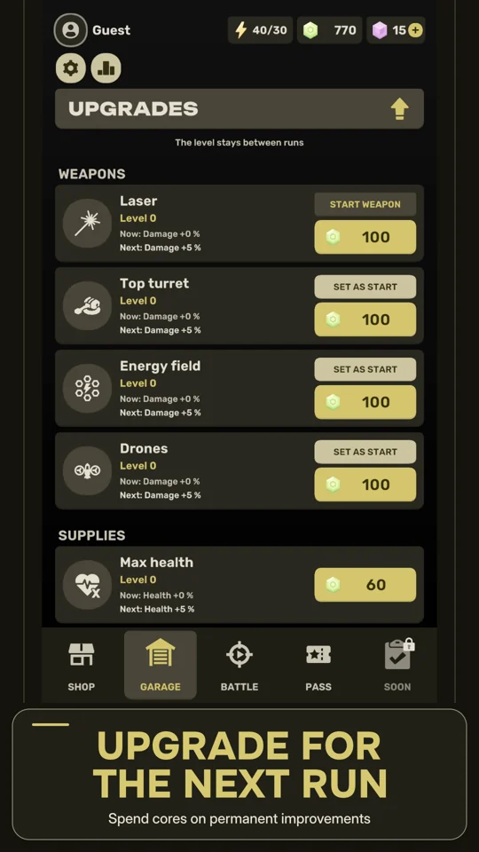 Garage permanent upgrade screen