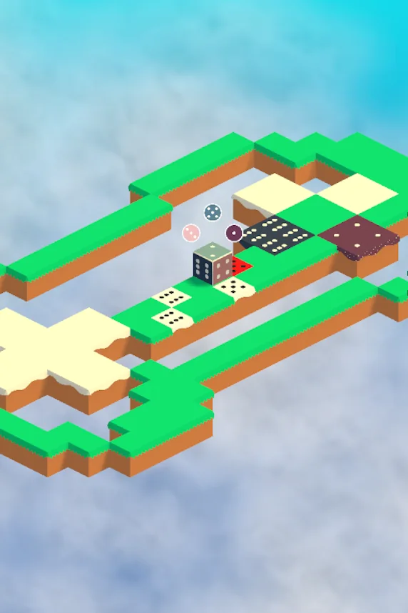 Dice Imprint Quest Puzzle gameplay: a dice on a floating puzzle level
