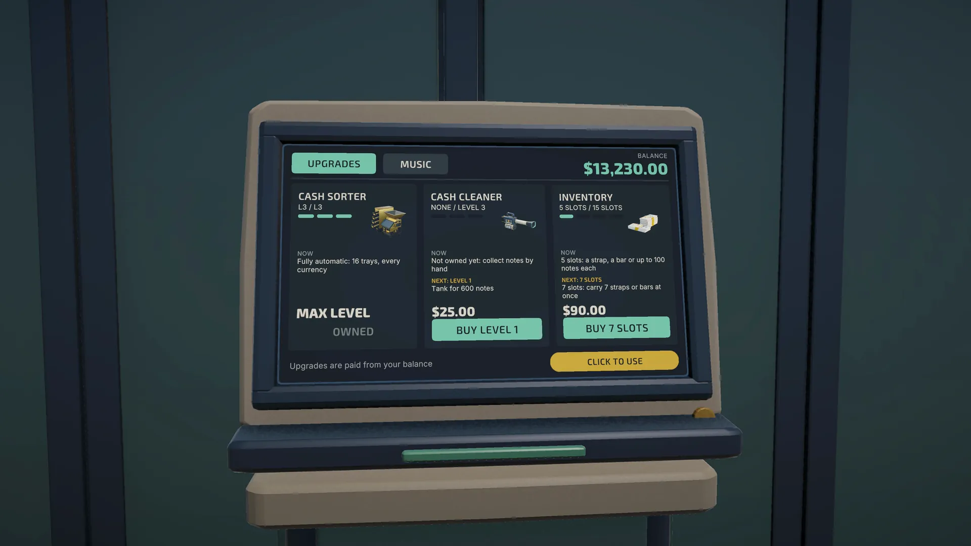 The upgrade terminal: sorters, cleaners, inventory